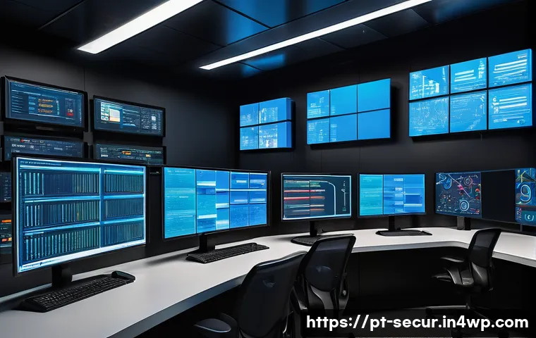 컨테이너와 마이크로서비스 보안 차이점 - A detailed and vibrant illustration of a modern data center control room focused on container orches...