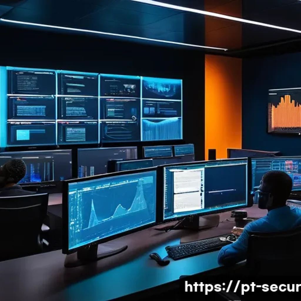 컨테이너 보안을 위한 커뮤니티 리소스 - A modern, high-tech cybersecurity operations center focused on container security monitoring, featur...