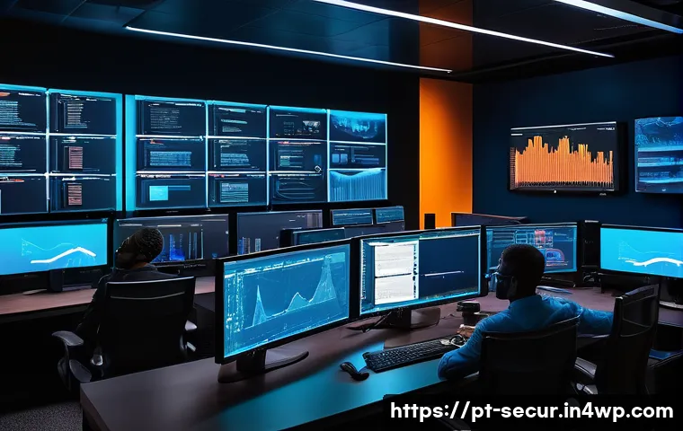 컨테이너 보안을 위한 커뮤니티 리소스 - A modern, high-tech cybersecurity operations center focused on container security monitoring, featur...