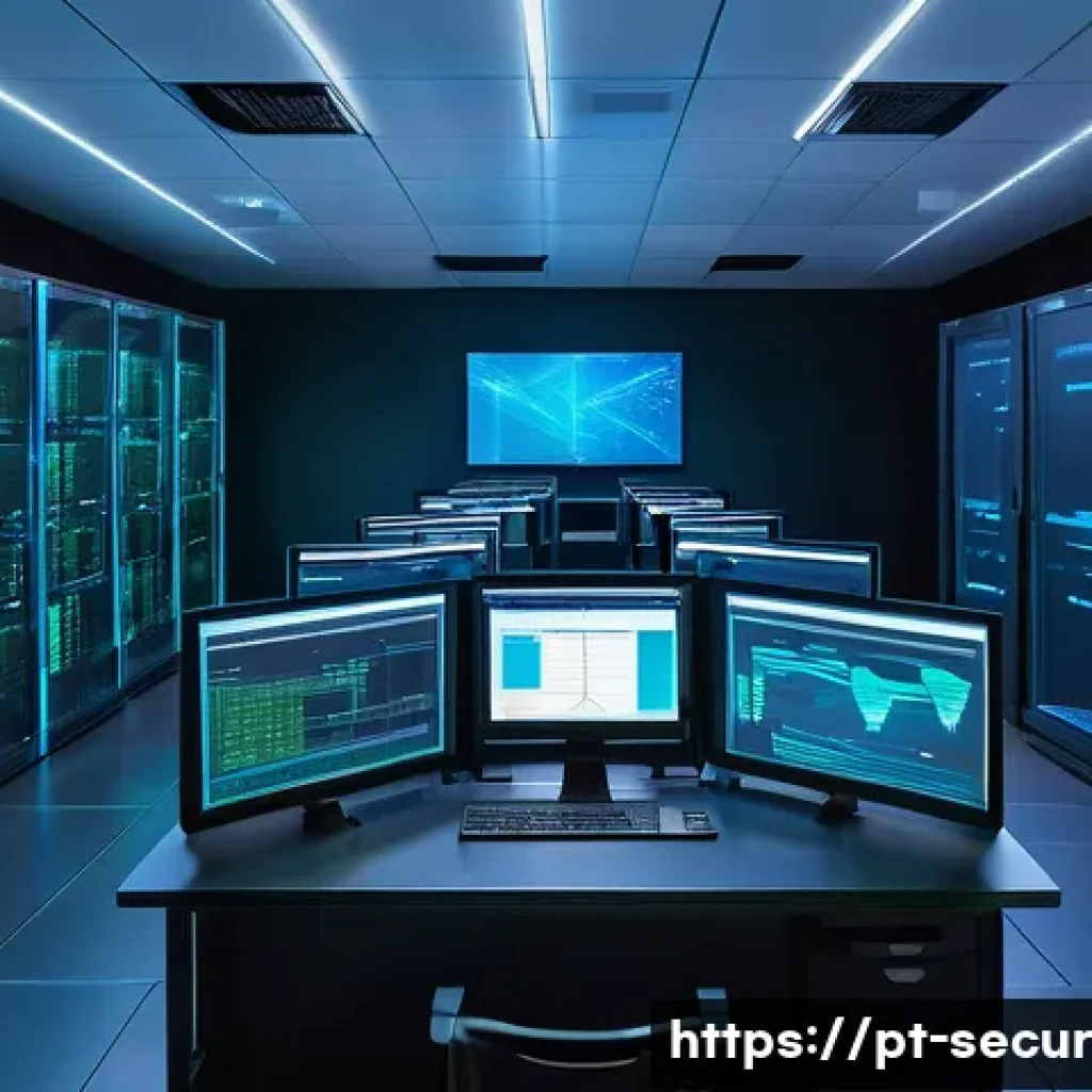 컨테이너 보안에서의 컴플라이언스 이슈 - A futuristic, high-tech data center environment focused on container security, showing multiple tran...
