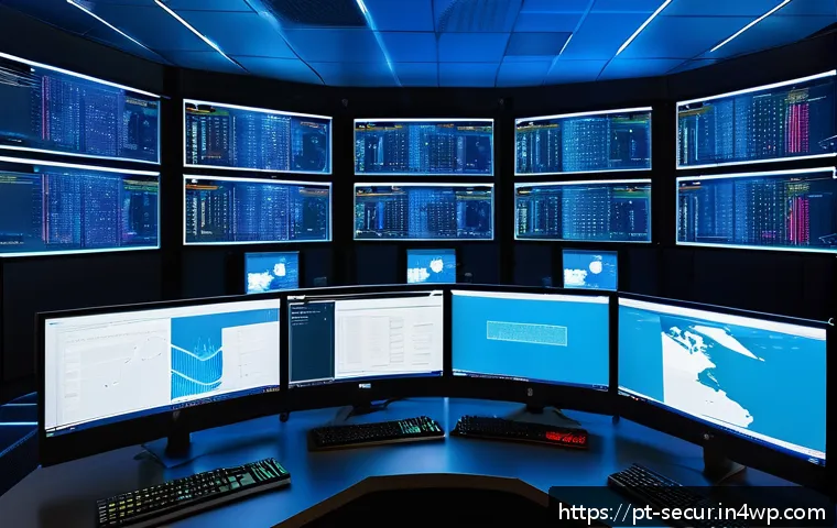 컨테이너 배포 후 보안 점검 방법 - A high-tech server room environment focused on container security: multiple sleek computer monitors ...