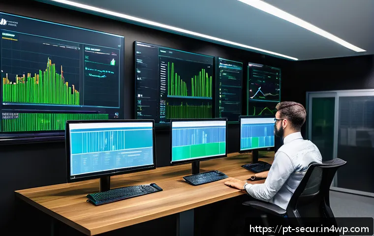 컨테이너 보안에서의 비즈니스 연속성 계획 - A high-tech server room with multiple large screens displaying real-time container monitoring dashbo...
